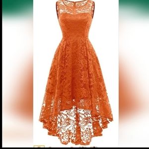 Women's Lace Sleeveless Hi-Lo Cocktail Swing Dress Burnt Orange Worn once.